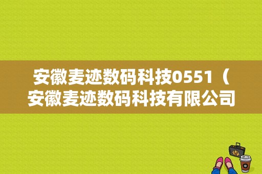 安徽麦迹数码科技0551（安徽麦迹数码科技有限公司）